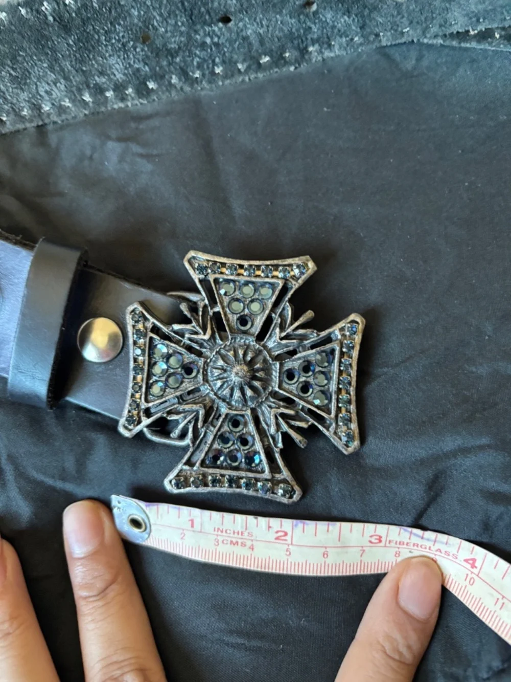 Vintage 2000s black leather studded cross belt